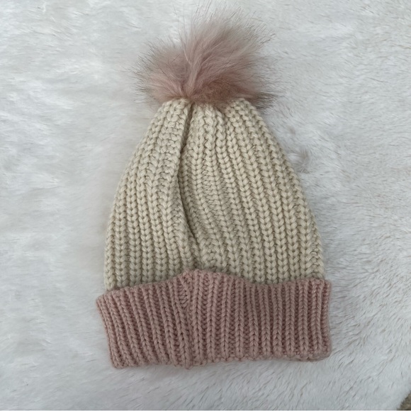 Kensie Pompon hat/beanie pink cream colorblock - Picture 2 of 3